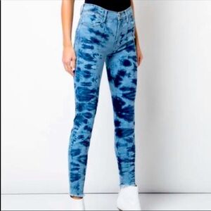 FRAME High Rise Tie dye Acid wash Skinny Fray hem blue Jeans women’s size 24